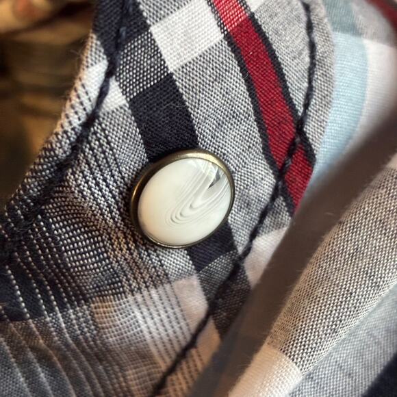 Pearl Snap Shirt Various Artists Blue Red White Plaid L Men Seam Long Sleeve - Picture 12 of 14